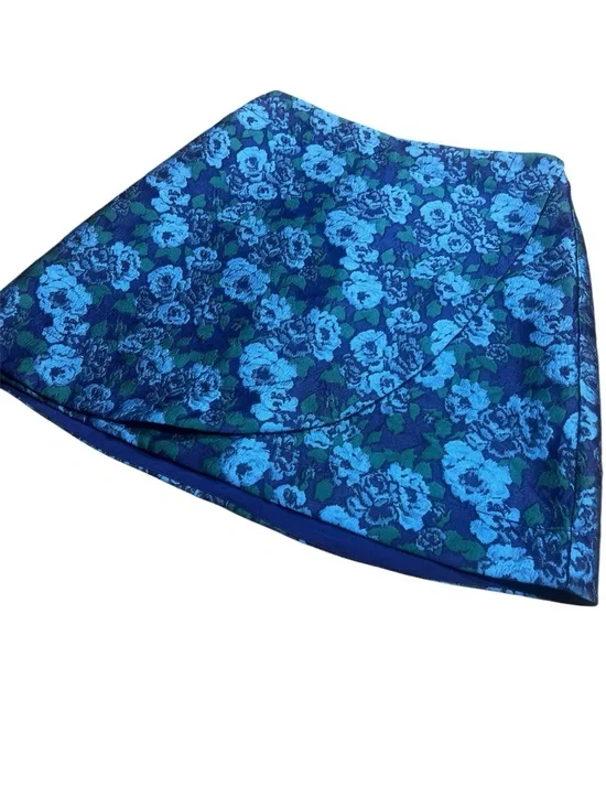 Anthropologie Mauve Blue and Green Floral Faux Wrap Mini Skirt, Size 0 - Picture 2 of 9